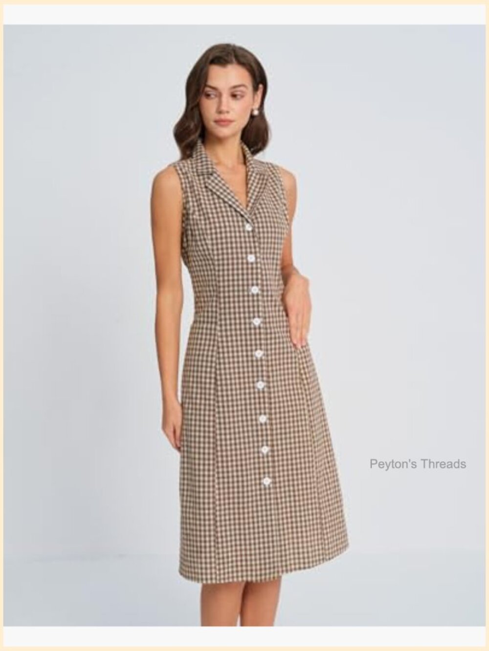 Sleeveless Button Up Midi A Line Dress Work Casual Premium Plaid Dress - Picture 4 of 6